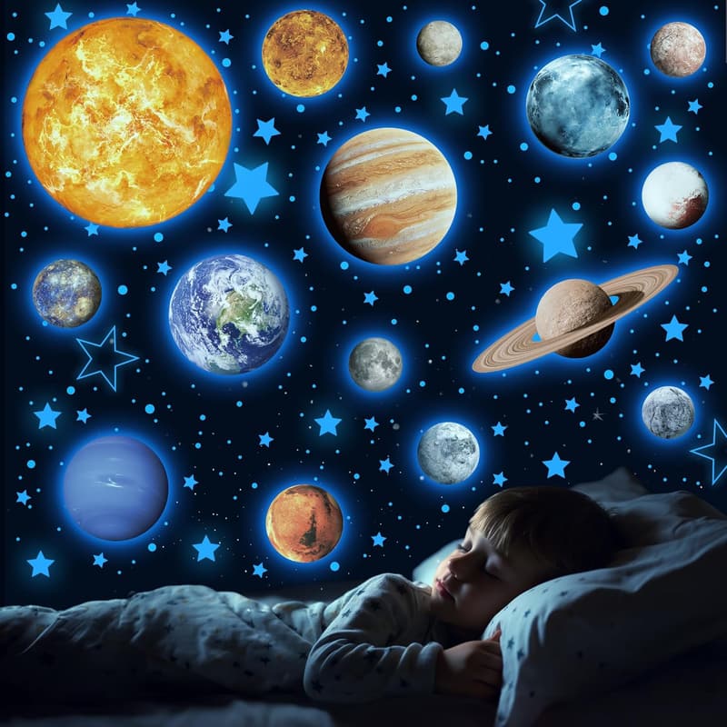 Glow in the Dark Solar System Wall Decals for Kids' Rooms