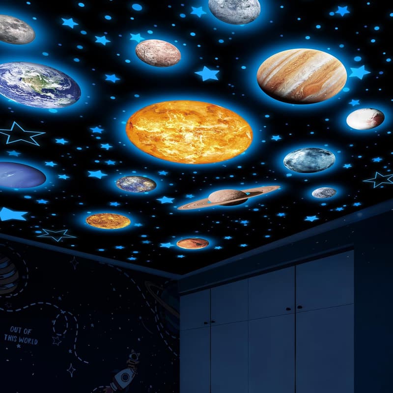 Glow in the Dark Solar System Wall Decals for Kids' Rooms