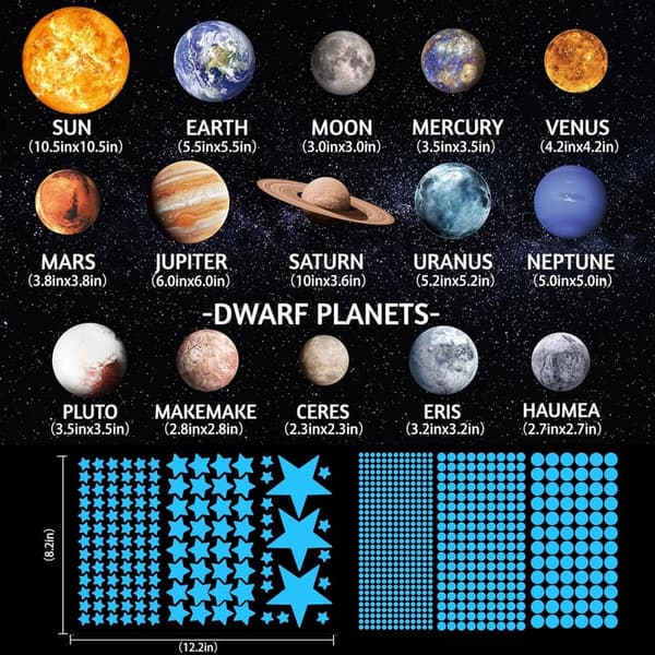Glow in the Dark Solar System Wall Decals for Kids' Rooms