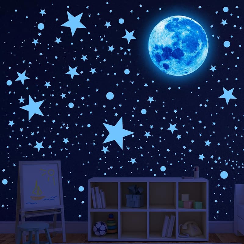 Glow in the Dark Stars & Moon Wall Decals for Kids' Room