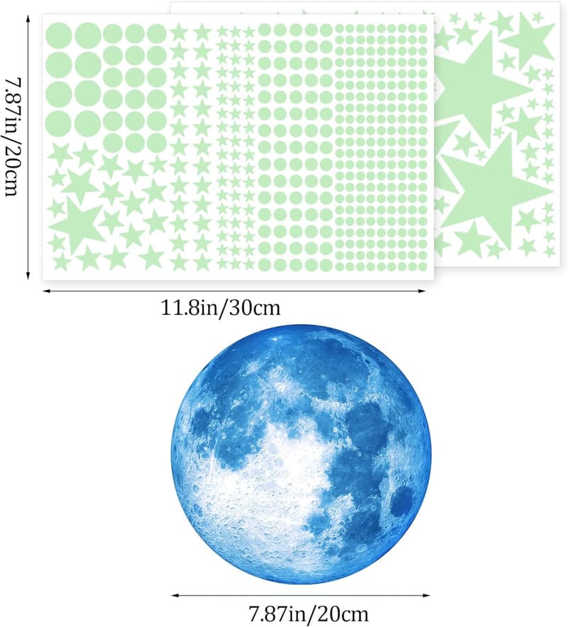Glow in the Dark Stars & Moon Wall Decals for Kids' Room