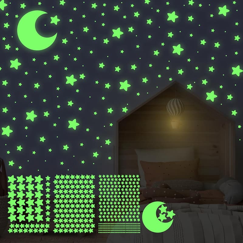 Glow in the Dark Star and Moon Wall Stickers for Kids' Birthdays