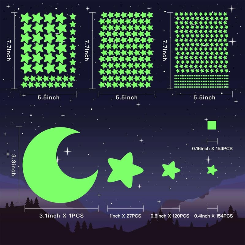 Glow in the Dark Star and Moon Wall Stickers for Kids' Birthdays