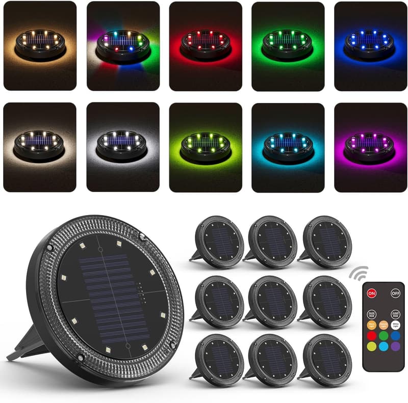Solar Powered Color Changing Ground Lights - 10 Pack with Remote Control