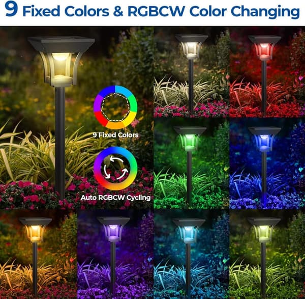 Solar RGBCW Pathway Lights - 8 Pack, 3 Modes, IP65 Waterproof