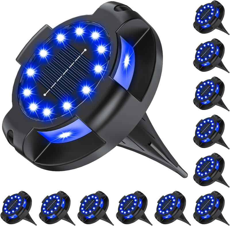 Solar Pathway Lights - 12 Pack, Bright Blue LED, Waterproof