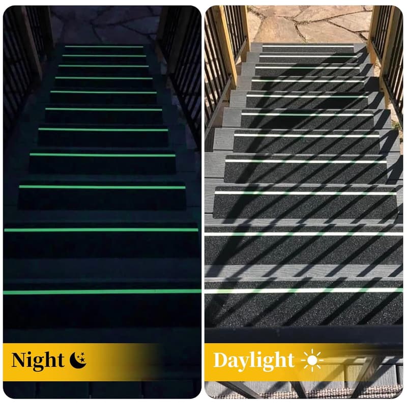 Glow-in-the-Dark Anti-Skid Grip Tape Strips for Steps, 10-Pack