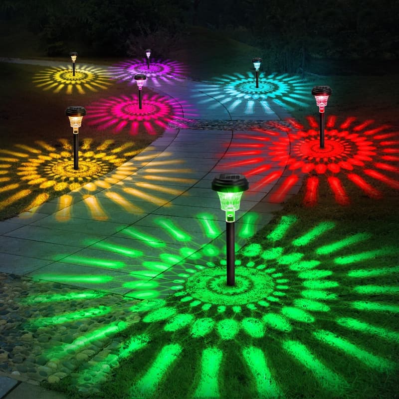 RGB Color Changing Solar Pathway Lights - 8 Pack, Waterproof