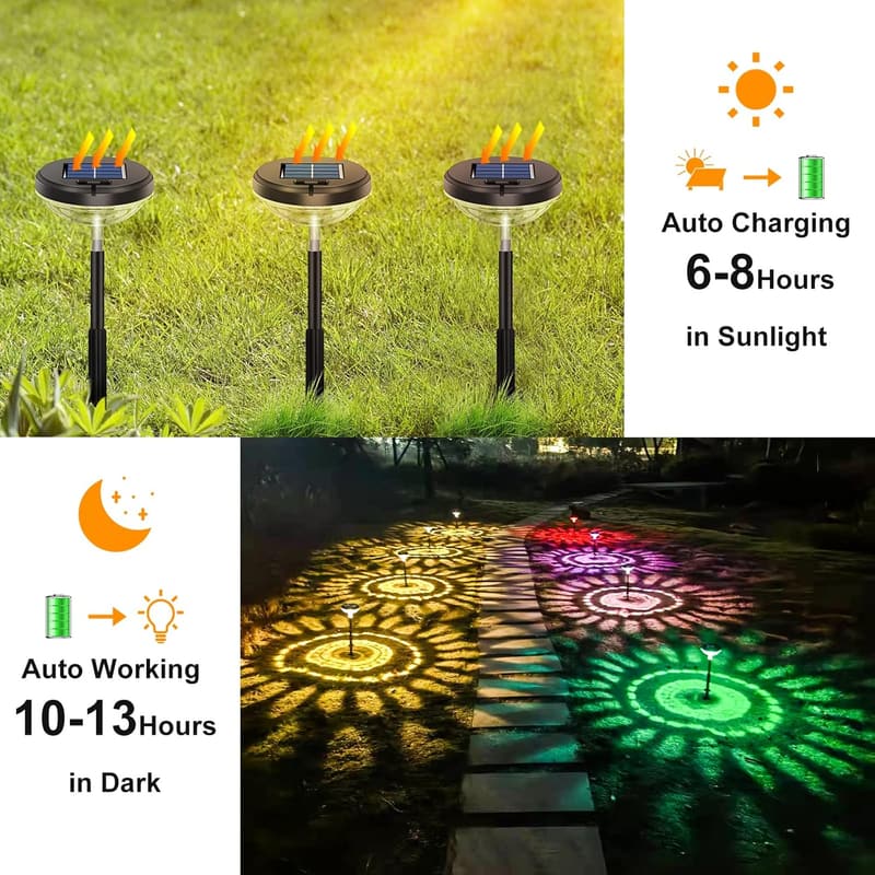 Color-Changing Solar Pathway Lights - 6 Pack, IP67 Waterproof