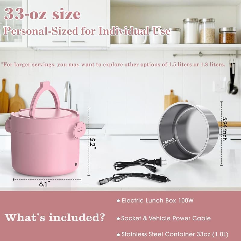 Portable 33oz Electric Lunch Box - 100W Food Warmer for Work & Travel