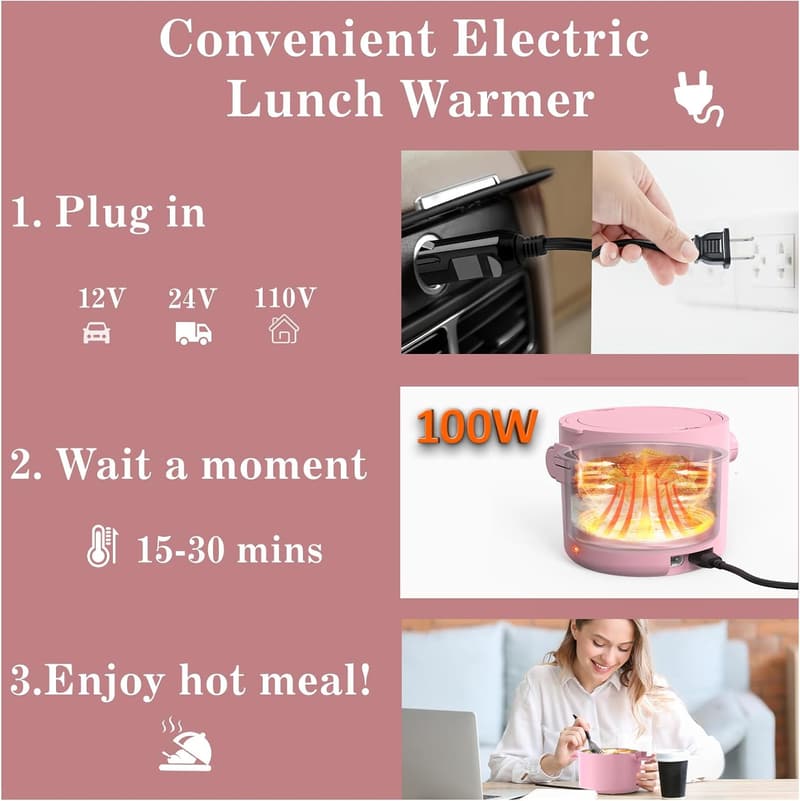Portable 33oz Electric Lunch Box - 100W Food Warmer for Work & Travel