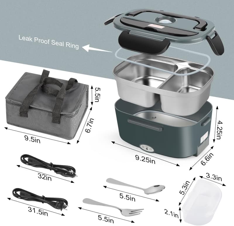 Portable Electric Lunch Box 1.5L with Removable Stainless Steel Container