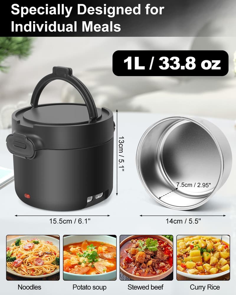 Portable Electric Lunch Box - 1L Food Warmer for Travel