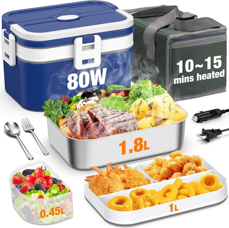 Portable Electric Lunch Box with Double Layer, 2.8L Capacity