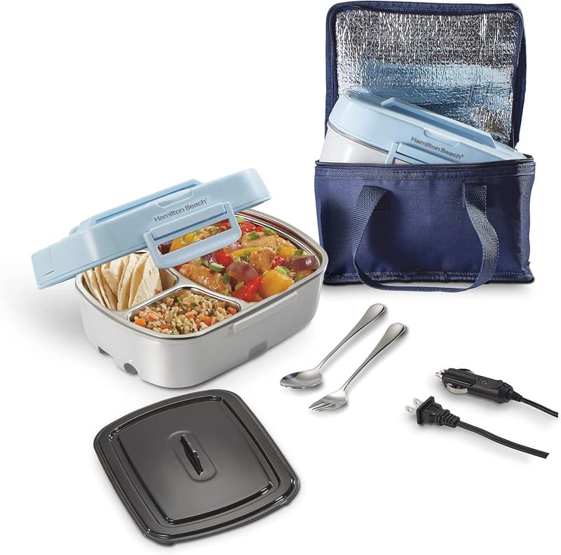 Portable Electric Lunch Box with Stainless Steel Tray - Blue