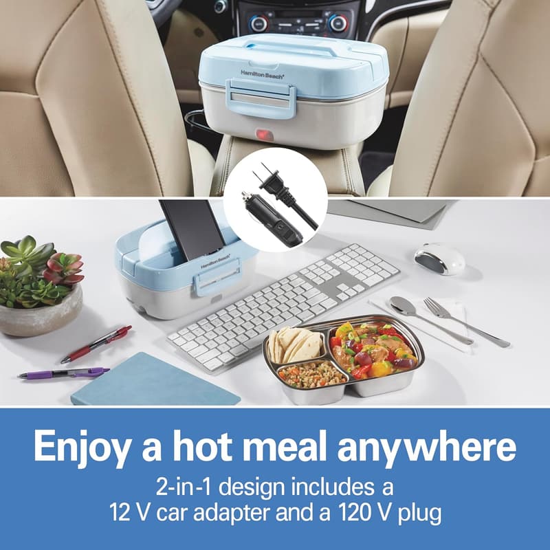 Portable Electric Lunch Box with Stainless Steel Tray - Blue