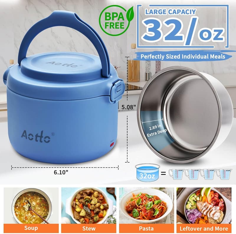 Portable Heated Lunch Box - 32 oz Food Warmer for Work/Travel