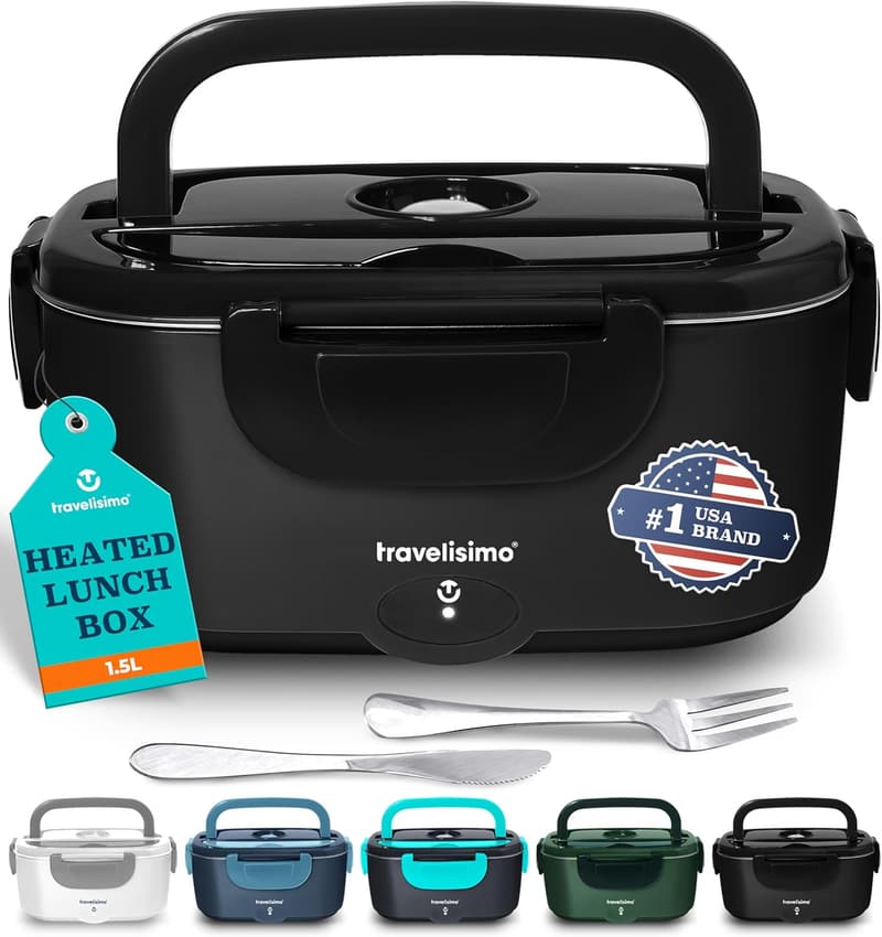 Portable Heated Lunch Box for Men, 1.5L Stainless Steel