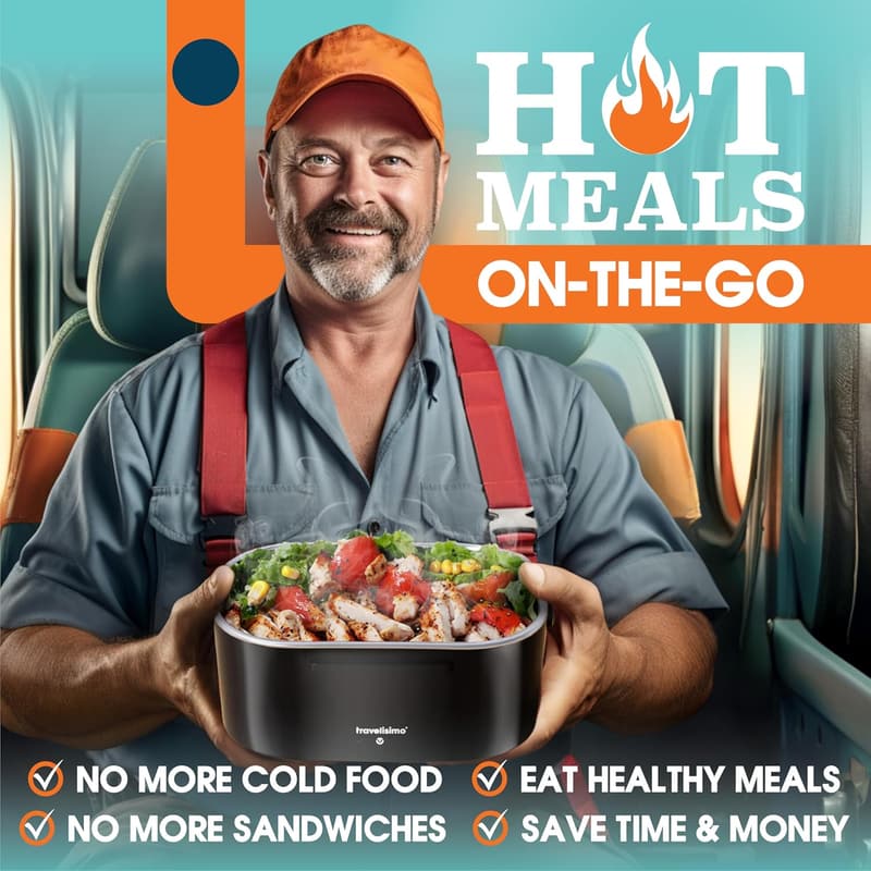 Portable Heated Lunch Box for Men, 1.5L Stainless Steel