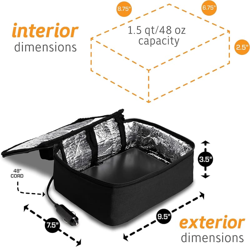Portable Electric Lunch Box Food Heater with Glass Container - Black