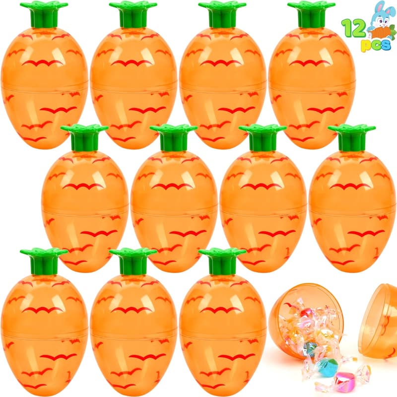 Easter Carrot-Shaped Fillable Plastic Eggs - 12 Pcs
