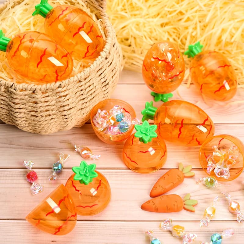 Easter Carrot-Shaped Fillable Plastic Eggs - 12 Pcs