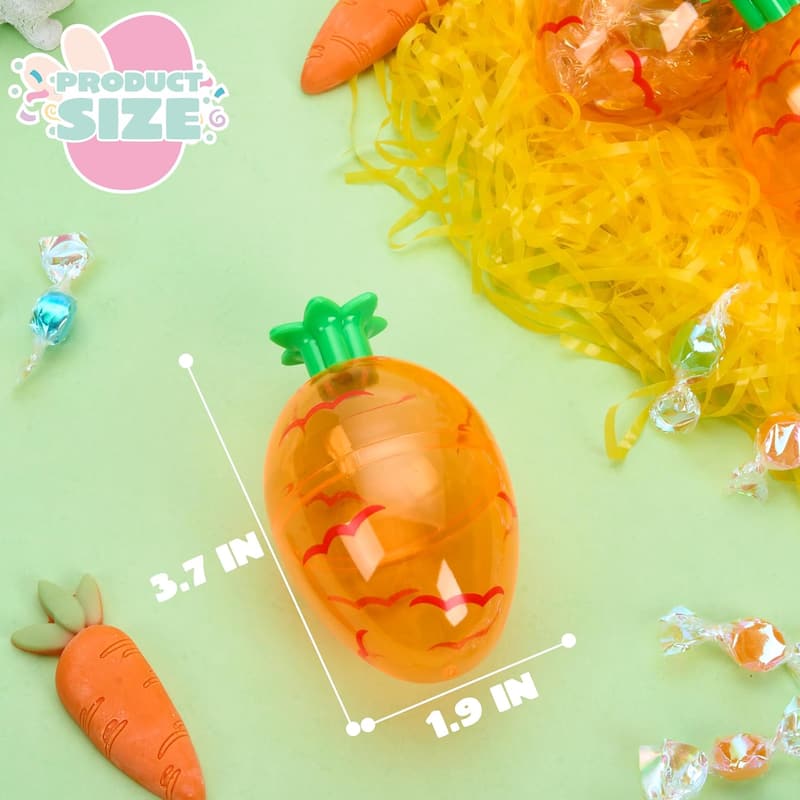 Easter Carrot-Shaped Fillable Plastic Eggs - 12 Pcs