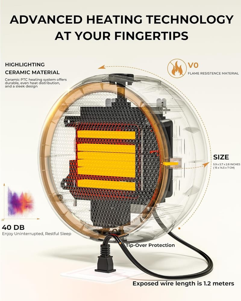 1200W Ceramic Space Heater with Timed Settings & Safety Features