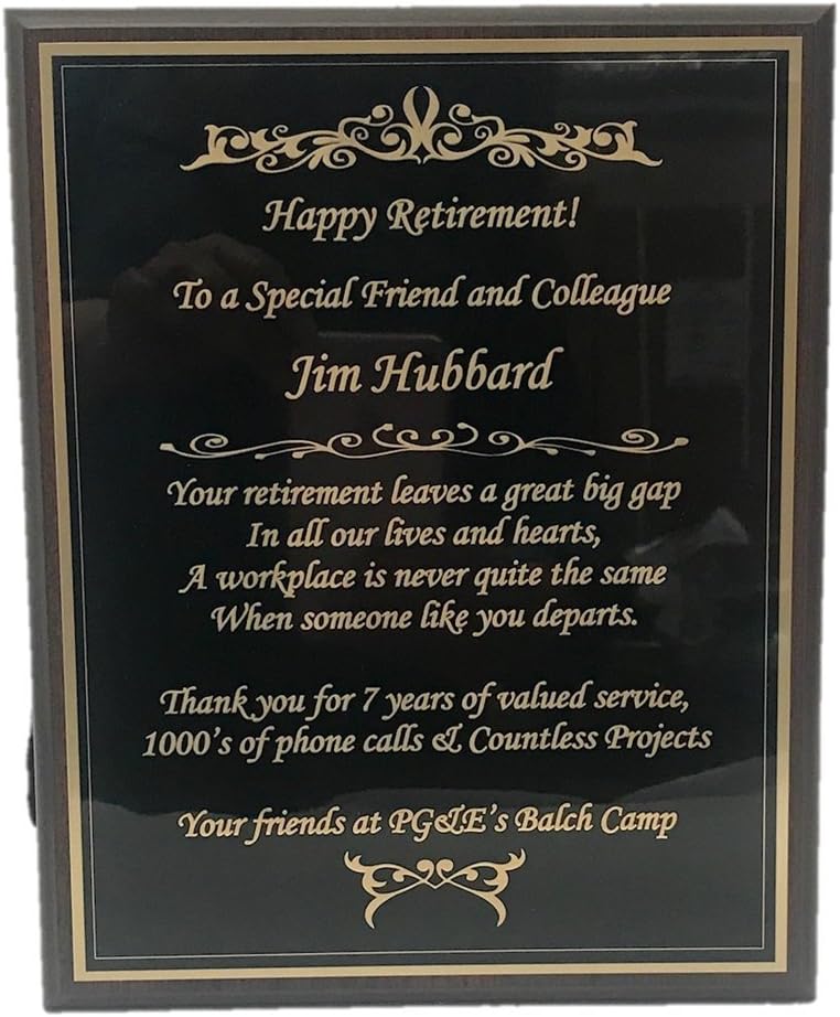 Retirement Wooden Plaque with Customized Engraving