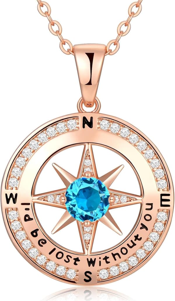 S925 Sterling Silver Compass Necklace - Women's Anniversary Gift