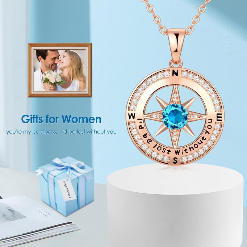 S925 Sterling Silver Compass Necklace - Women's Anniversary Gift
