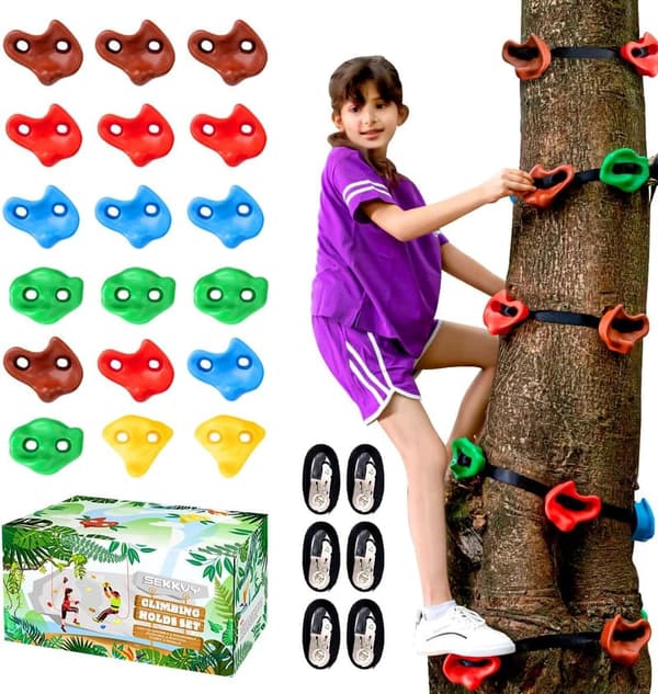 Ninja Warrior Tree Climbing Hold Set with Ratchet Straps for Kids