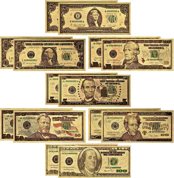 24k Gold Coated USA Presidential Banknote Set - Great Gift for Collectors