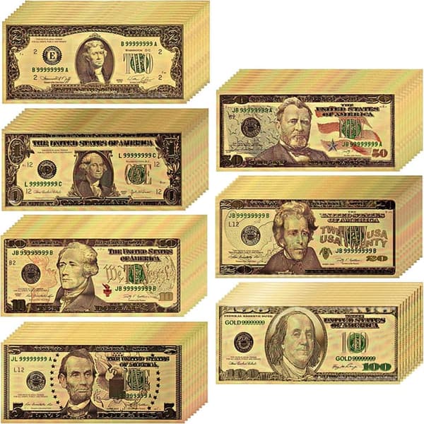 24k Gold Coated USA Presidential Dollar Bill Set - 70 Pack