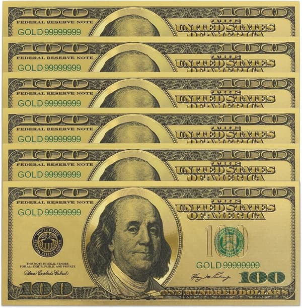 $100 Gold Dollar Bill Collectible Banknotes (Set of 6)