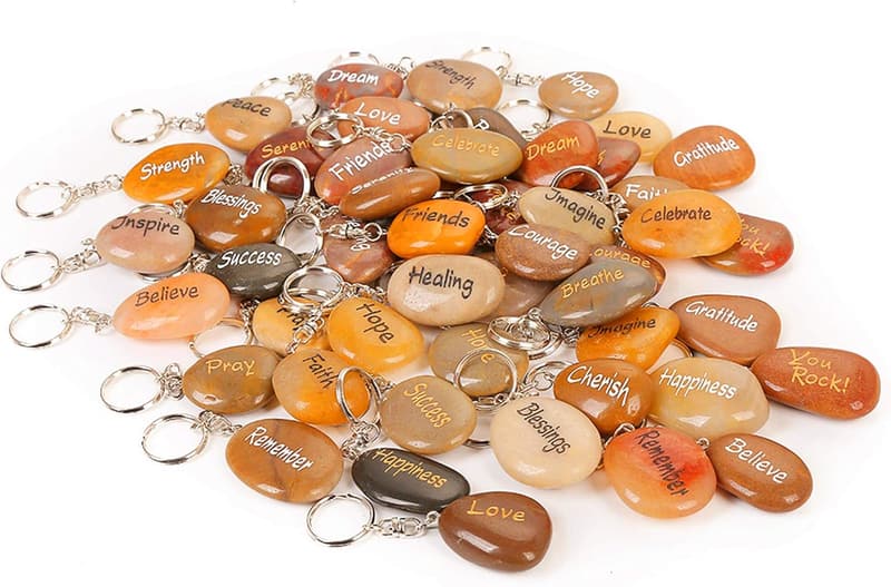 Inspirational Keychain Set - 50 Engraved Natural River Rocks