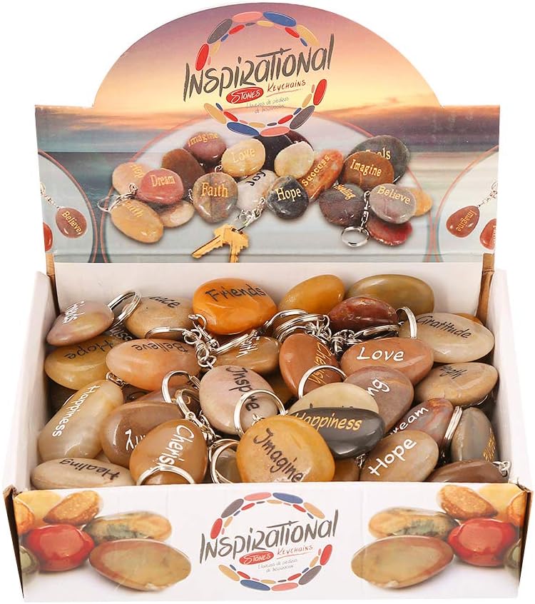 Inspirational Keychain Set - 50 Engraved Natural River Rocks