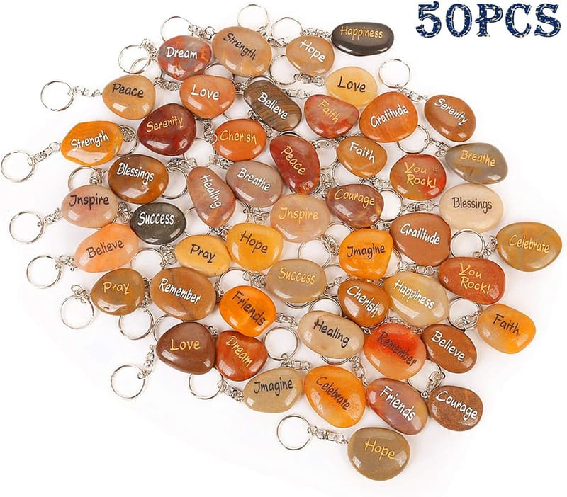 Inspirational Keychain Set - 50 Engraved Natural River Rocks