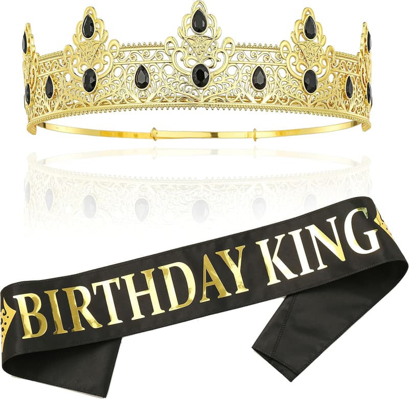 Birthday King Crown and Sash Set for Men - Gold