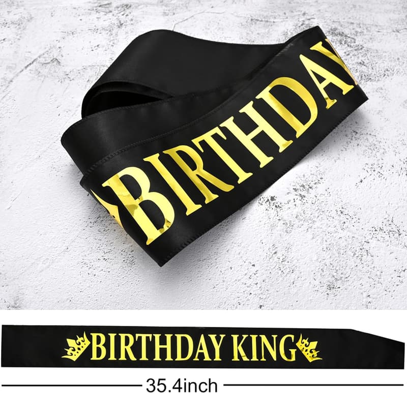 Birthday King Crown and Sash Set for Men - Gold