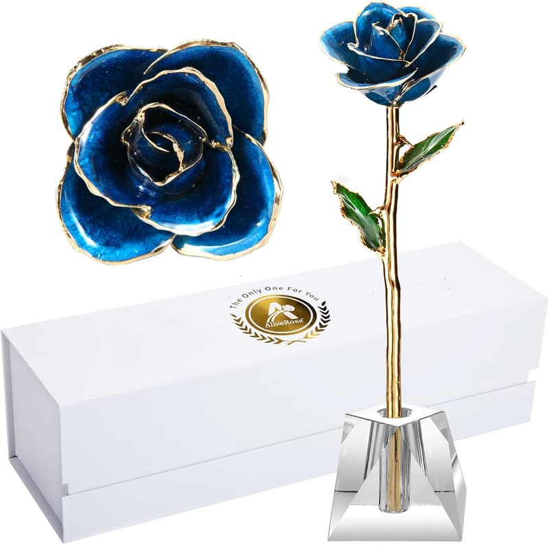 24k Gold Rose Gift for Her with Crystal Vase
