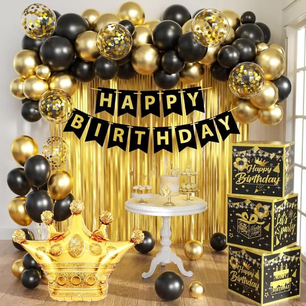 Gold Birthday Party Decorations Kit for Men - 3pcs Balloon Boxes