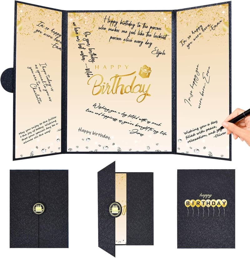 Black and Gold Birthday Sign-In Book for Men and Women