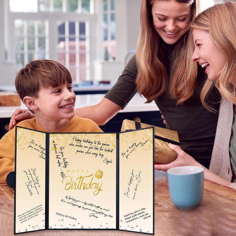 Black and Gold Birthday Sign-In Book for Men and Women