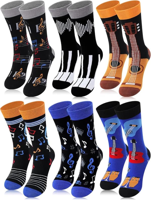 Music Lovers' Novelty Socks - 6 Pairs for Men's Gifts