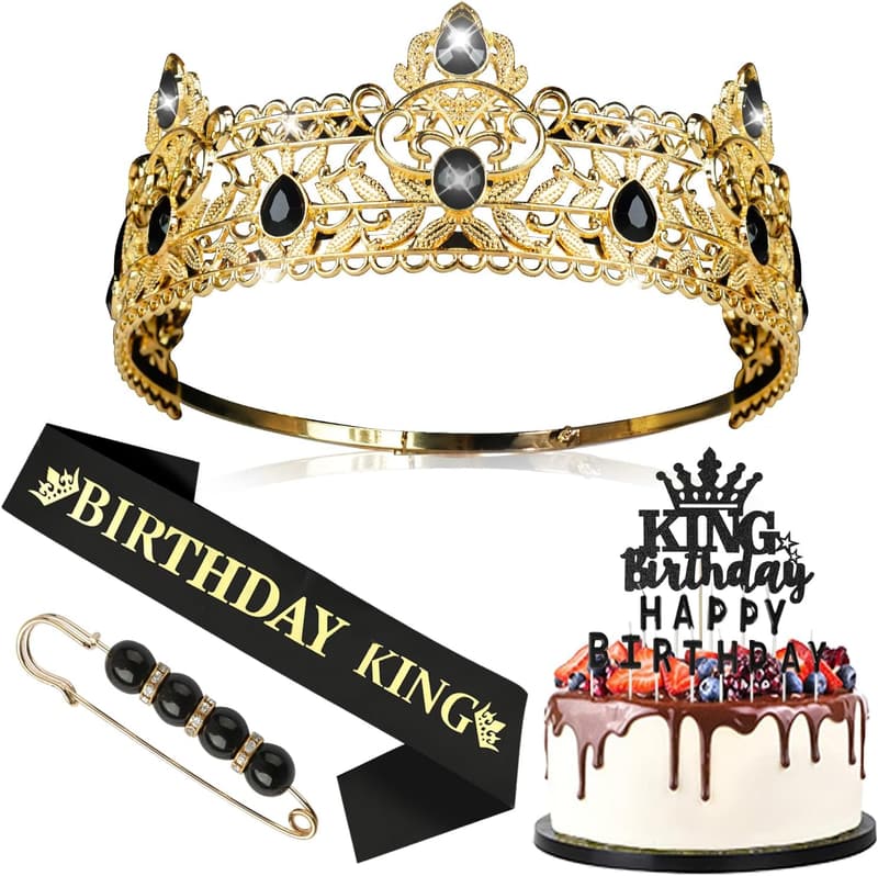 Men's Birthday Crown Set with Sash, Pin, and Candles