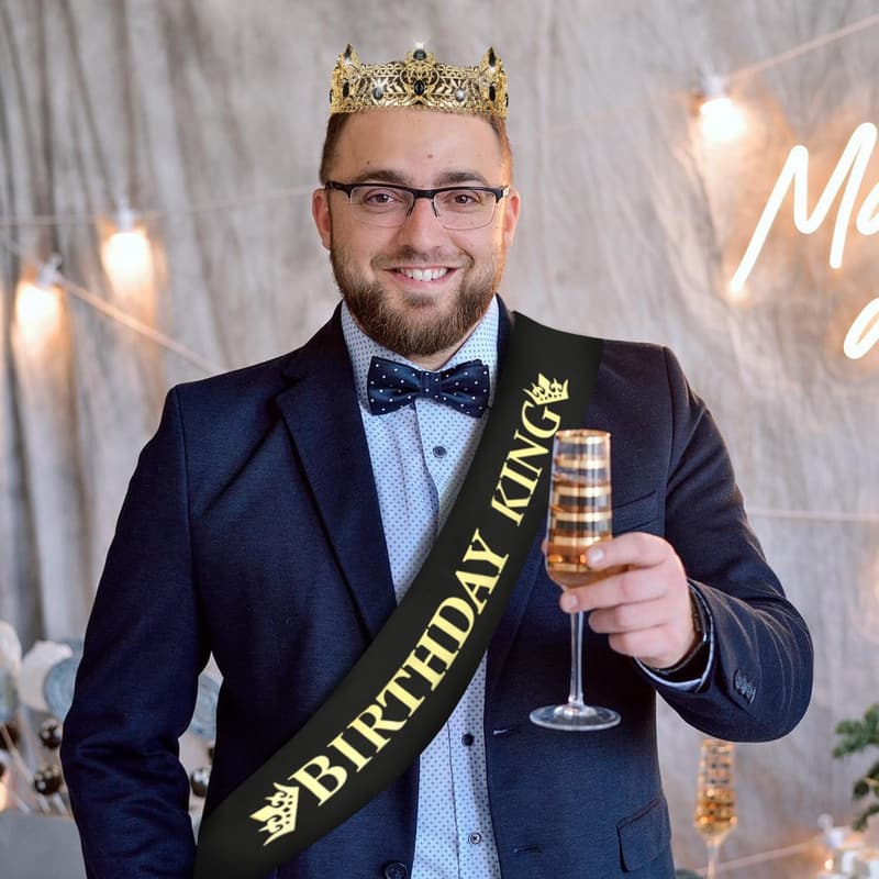 Men's Birthday Crown Set with Sash, Pin, and Candles
