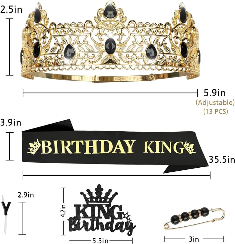Men's Birthday Crown Set with Sash, Pin, and Candles