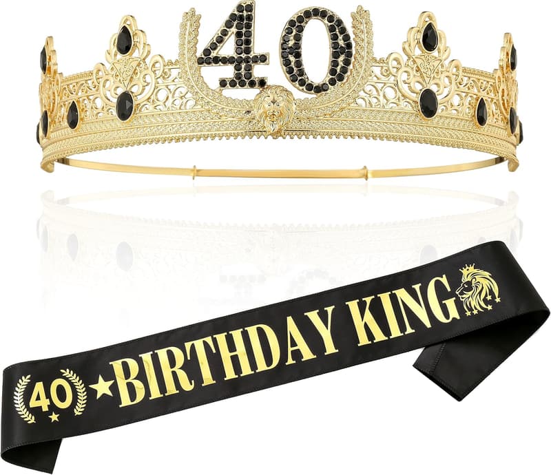 40th Birthday Gold Crown and Sash Set for Men