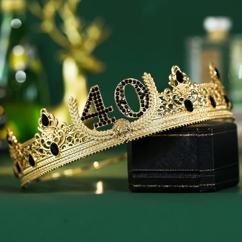 40th Birthday Gold Crown and Sash Set for Men